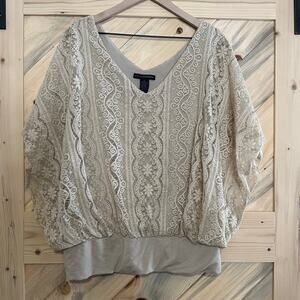 Large Comfy, "Grace Elements" Lace over-lay blouse
